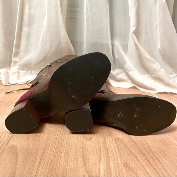 Brown & Red Knee High Lace Up Boots Size 7 - Picture 7 of 7